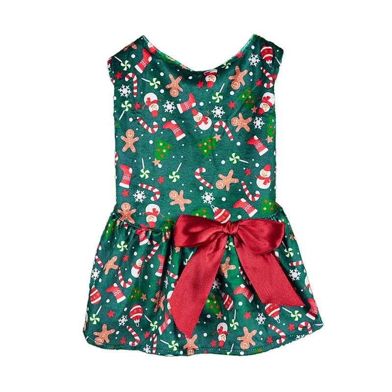 Christmas Print Butterfly Bowknot Ribbon Dress Princess Style Dog Skirt Teddy Costume Pet Clothes  Hot Sale
