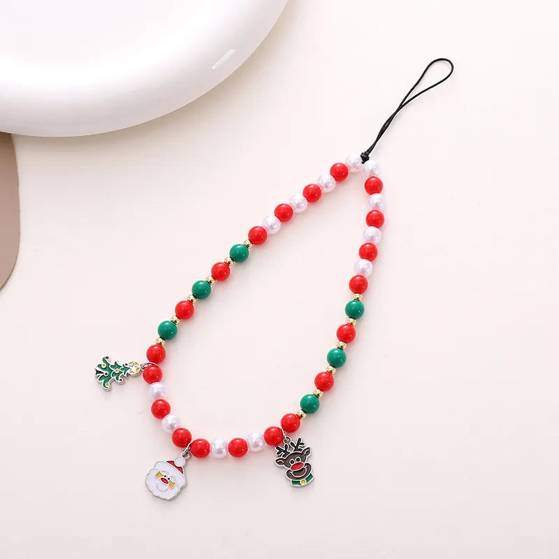 Cute Christmas Tree Bell Arylic Beaded Christmas Mobile Phone Chain