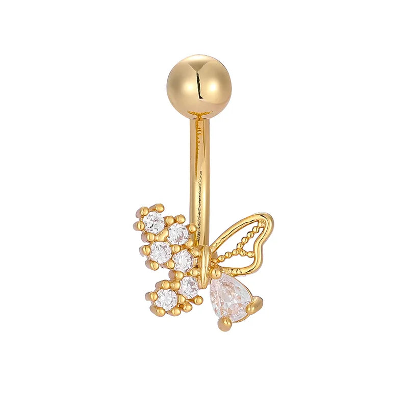1 Piece Belly Rings Casual Butterfly 316L Stainless Steel  Polishing Zircon 18K Gold Plated