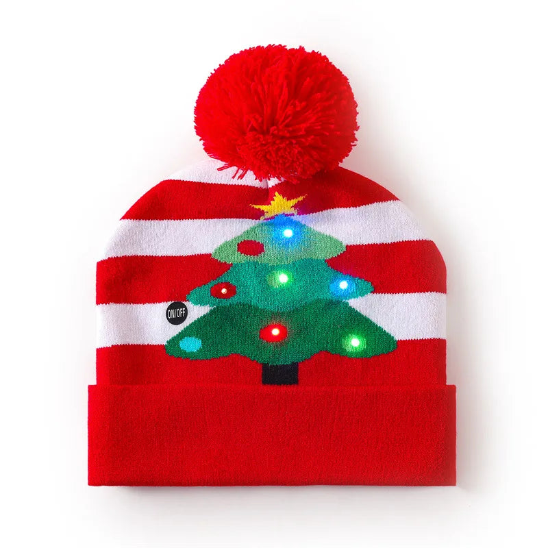 In Stock  Christmas Hat with Light Led Seven-Color Lights Adult Jacquard Hat Woolen Cap Men's and Women's Knitted Hat