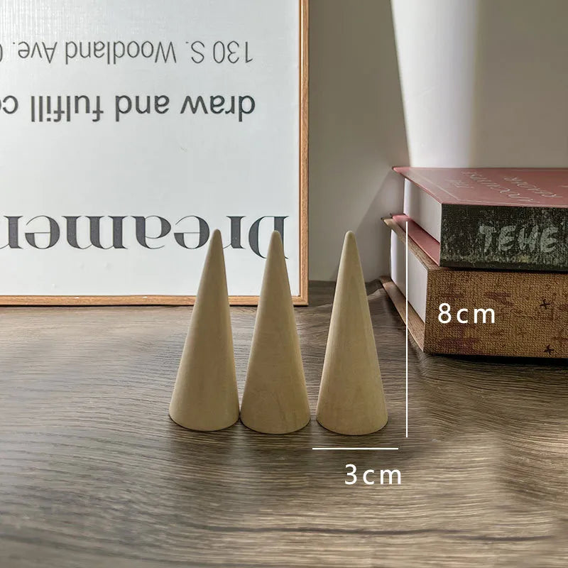 Retro Wooden Ring Display Stand Cone Shape Jewelry Creative Showcase Simple Style Nordic Craft Accessory Photo Prop