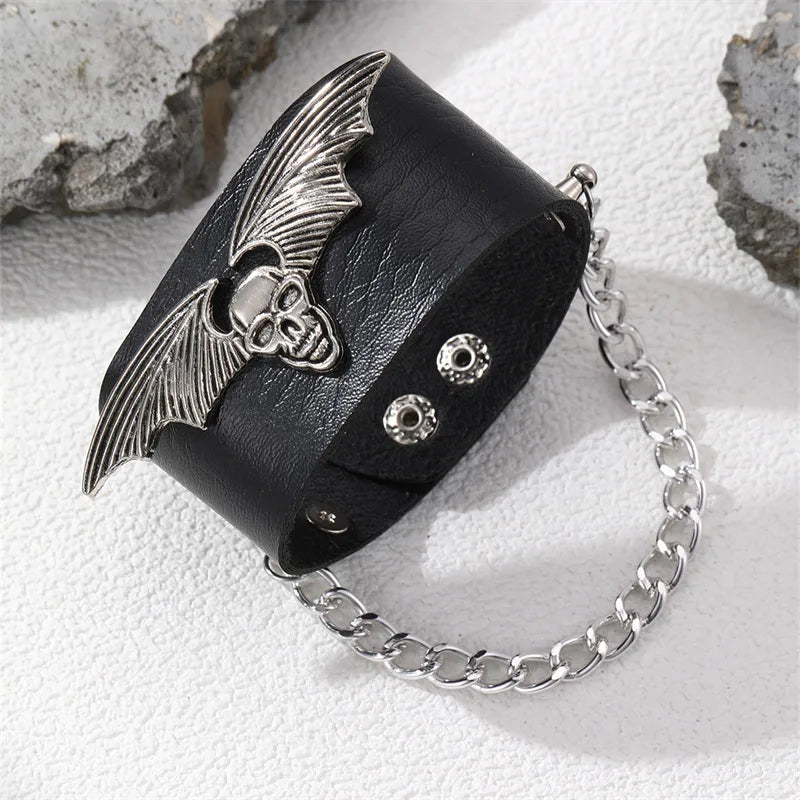 Casual Punk Cool Style Leaf Skull Pu Leather Alloy Halloween Men's Bracelets