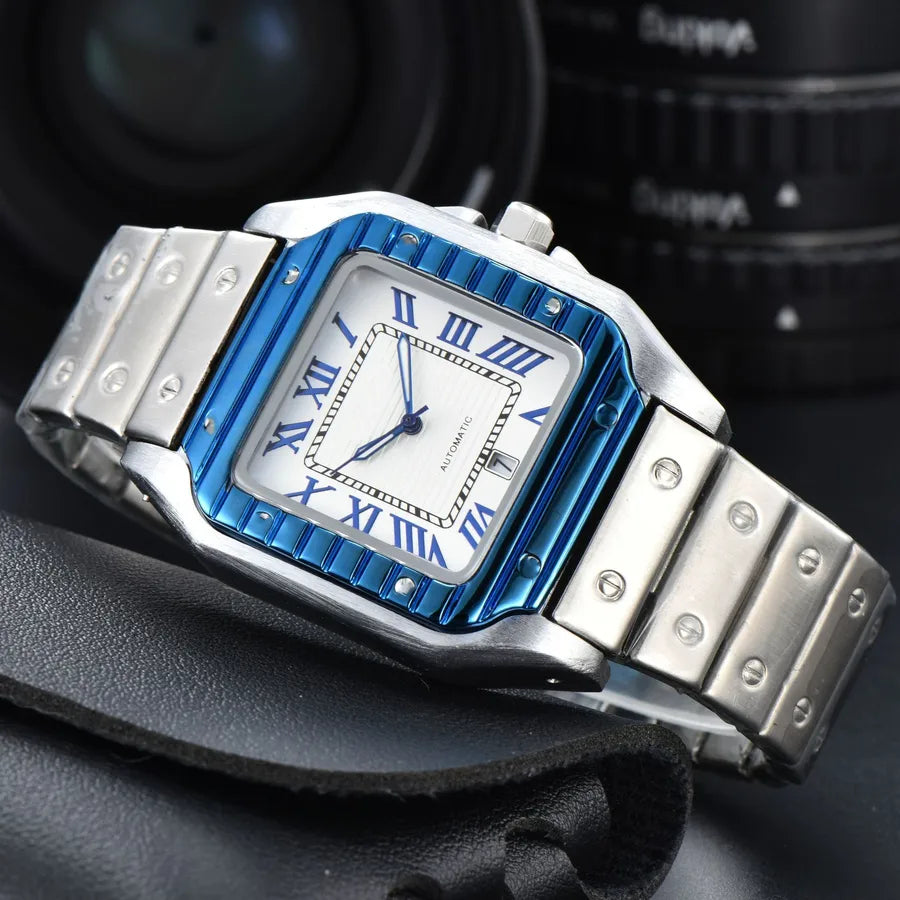 Business Color Block Solid Color Butterfly Double Snap Quartz Men's Watches