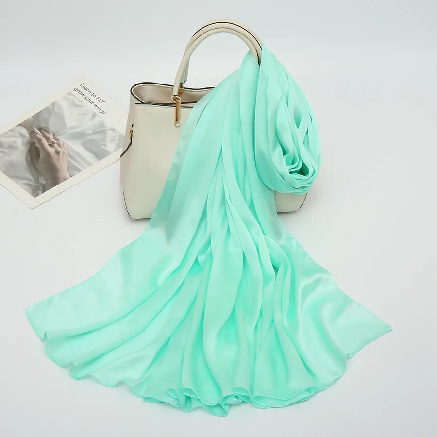 women's lady fashion simple style solid color satin silk scarves