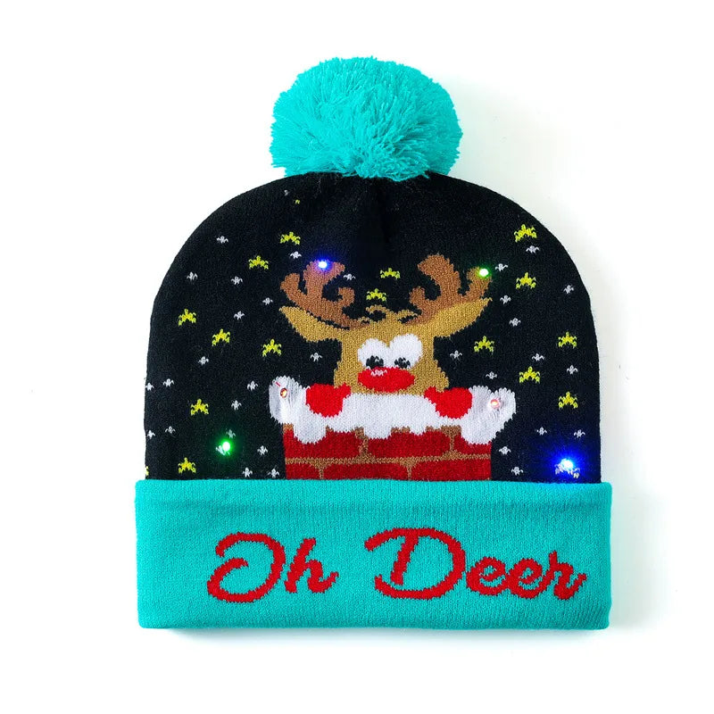 In Stock  Christmas Hat with Light Led Seven-Color Lights Adult Jacquard Hat Woolen Cap Men's and Women's Knitted Hat