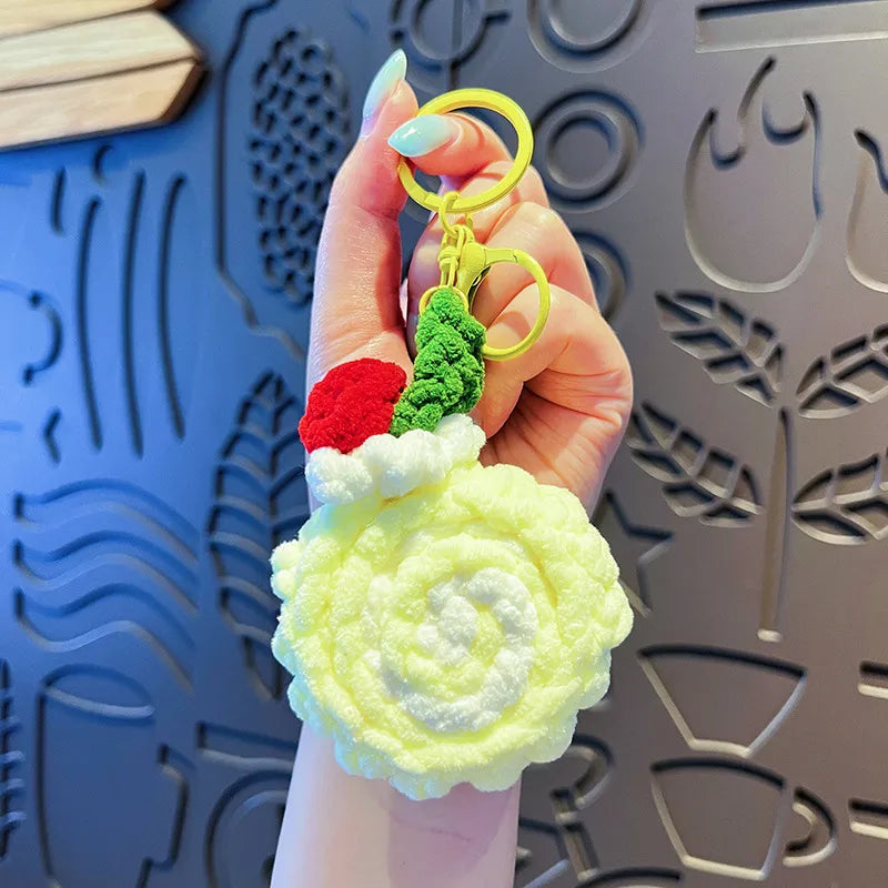 Creative Cartoon Plush Swiss Roll Keychain Cute Macaron Pendant Couple Bag Charm Small Gift Wholesale