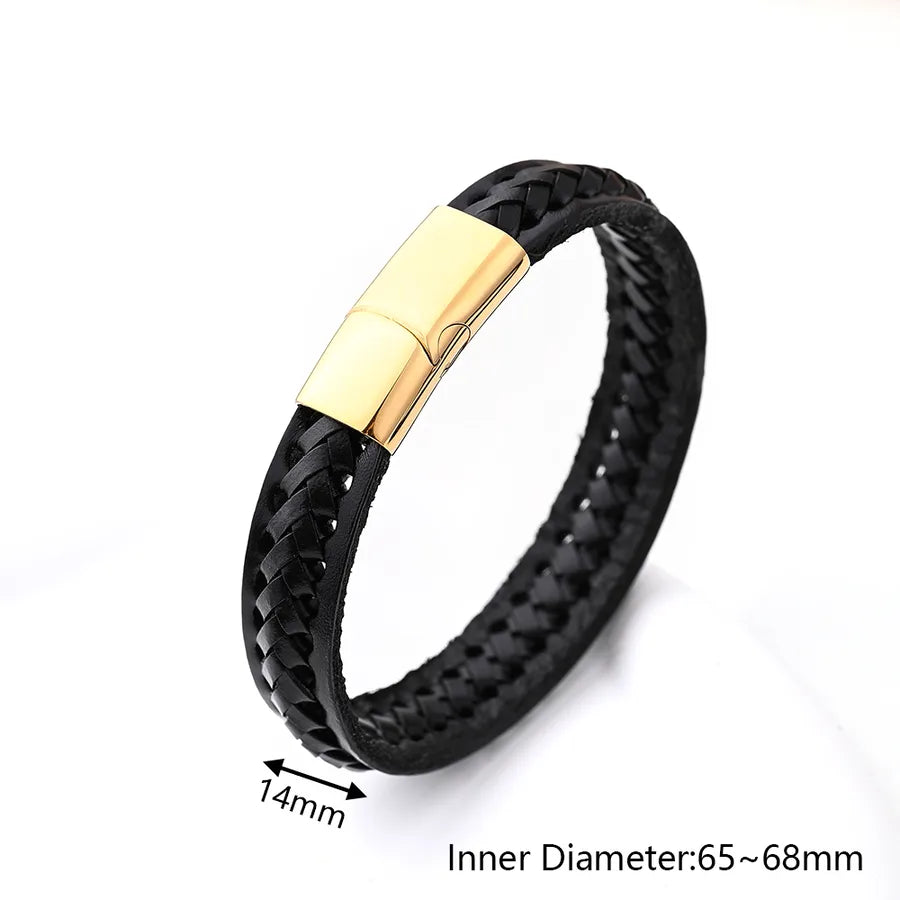 Casual Vacation Streetwear Simple 18K Gold Plated 304 Stainless Steel Genuine Cowhide Wholesale wristband