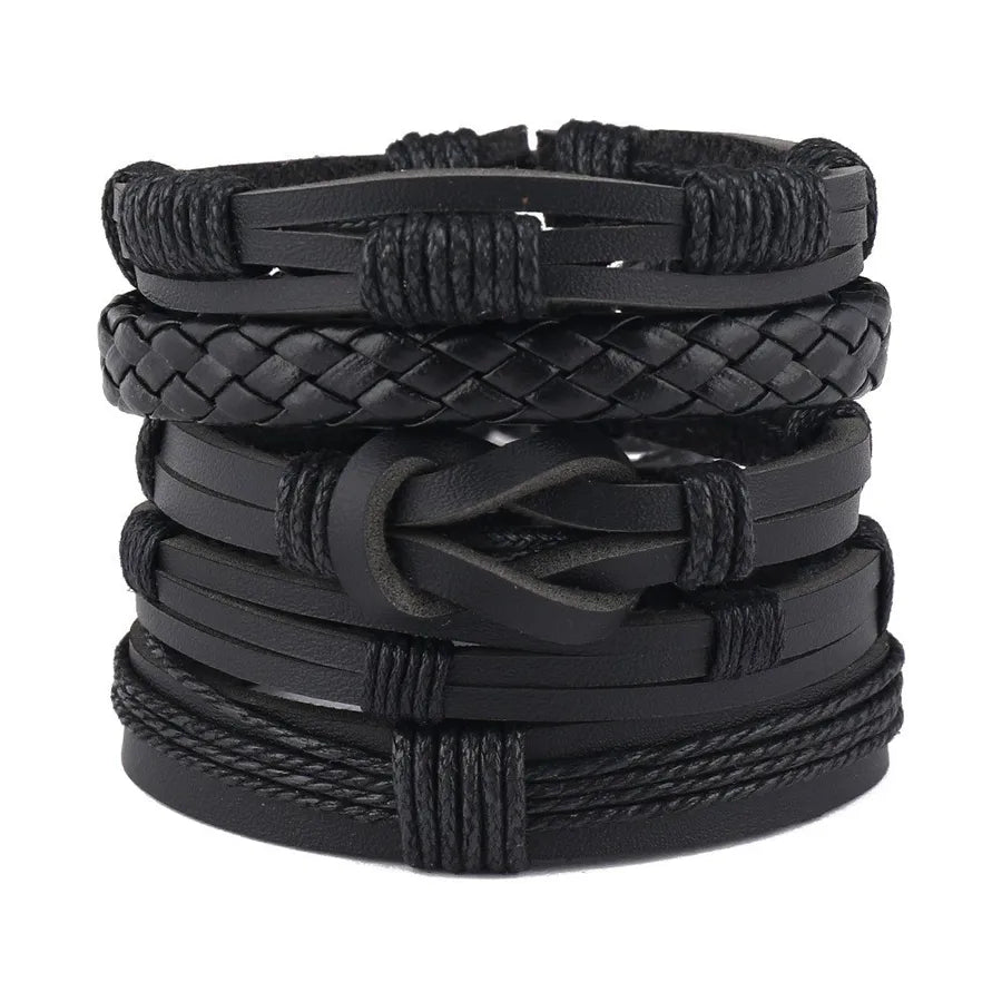 Hip-Hop Retro Geometric CCB Pu Leather Alloy Braid Men's Bracelets