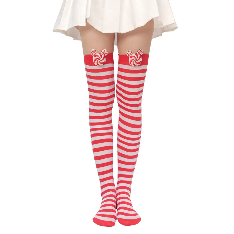 Christmas Sweet Women'S Plaid Solid Color Polyester Over The Knee Socks