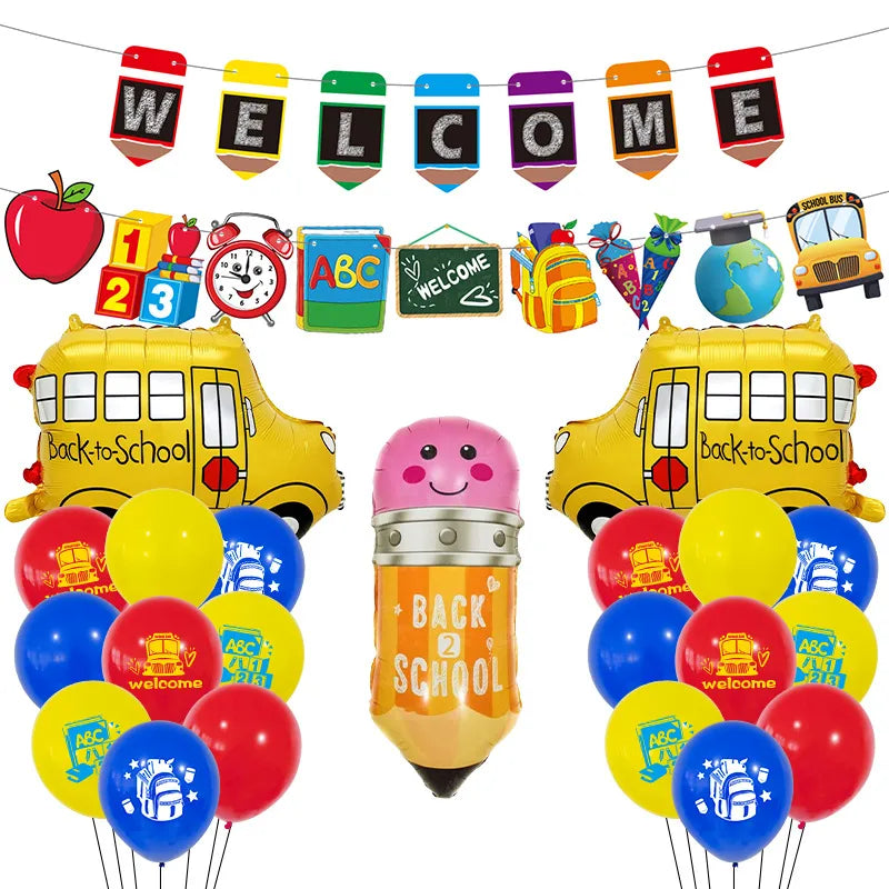Back To School Cartoon Style School Backpack Car pencil Aluminum Film Home Party Balloons