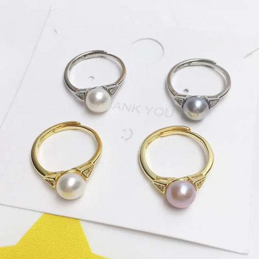 925 half silver fashion simple pearl ring natural freshwater pearl ring copper gold plated live supply wholesale