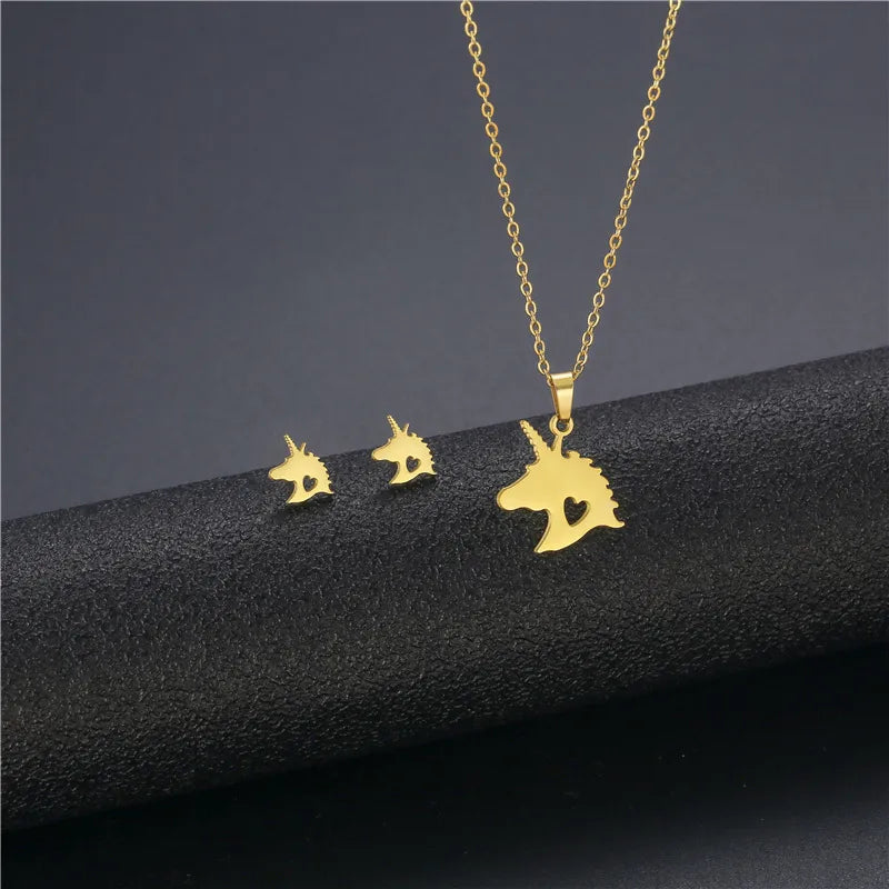 Wholesale Jewelry IG Style Casual Streetwear Moon Hand Of Fatima Butterfly 201 Stainless Steel cable chain Small Stud Earrings Necklace