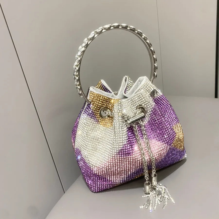 Women's Medium Polyester Color Block Elegant Bucket String Bucket Bag