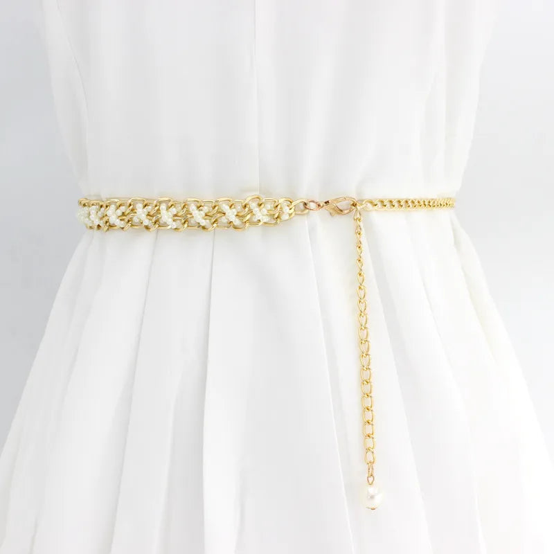 lady imitation pearl alloy beaded plating women's corset belts 1 piece