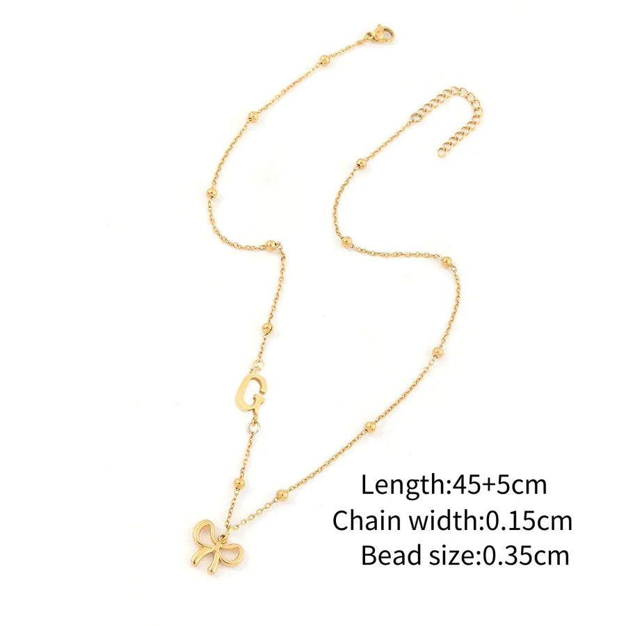 Wholesale Jewelry Simple Style Classic Style Letter Bow Knot 201 Stainless Steel 304 Stainless Steel ball chain Pendant Necklace