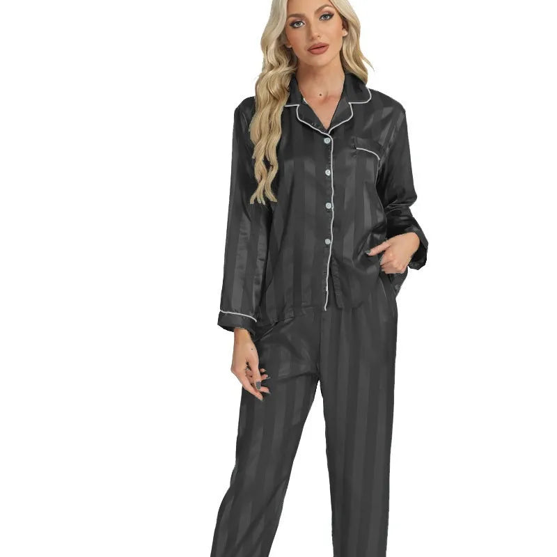 Elegant Long Sleeve Women's Home Clothes Set Sleepwear Casual Fashionable Floral Embroidery Comfortable Polyester Silk Blend