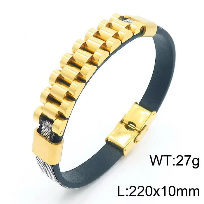 hip-hop punk geometric color block titanium steel plating braid men's bangle