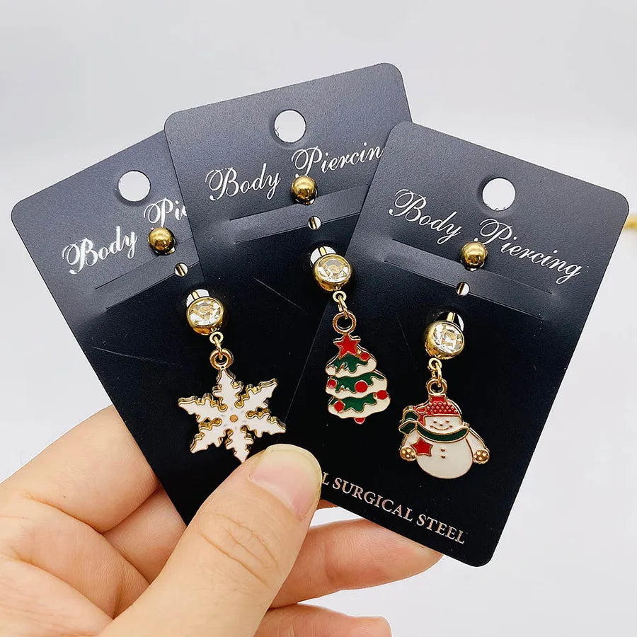 Christmas Belly Button Ring Stainless Steel Belly Stud Santa Claus Snowflake Deer Pendant  Navel Jewelry