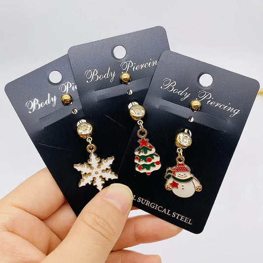 Christmas Belly Button Ring Stainless Steel Belly Stud Santa Claus Snowflake Deer Pendant  Navel Jewelry