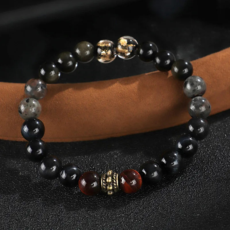 Streetwear Geometric Flame Stone Glass obsidian Unisex Bracelets Men Beaded Bracelets