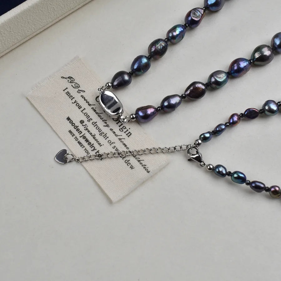 Natural Pearl Graduated Size Change Peacock Green Freshwater Pearl Necklace 925 Silver Elegant Simple Atmosphere Necklace
