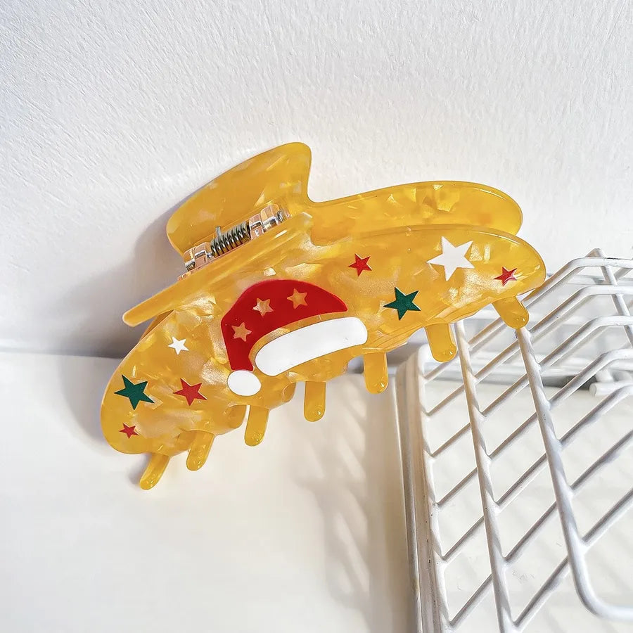 Christmas Cartoon Gingerbread Man Shark Hair Clip Women's Fashionable Festive Acrylic Hair Accessories Ice Crystal Flower Pattern