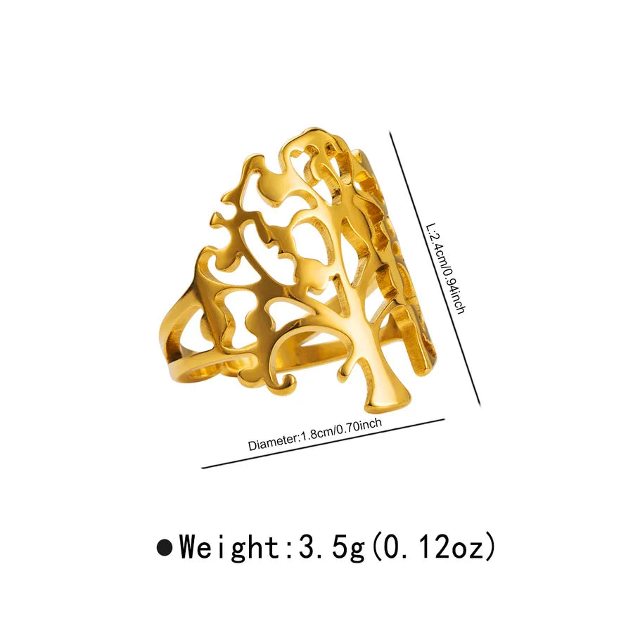 Wholesale Jewelry Retro Geometric Leaf 304 Stainless Steel Plating Open Rings