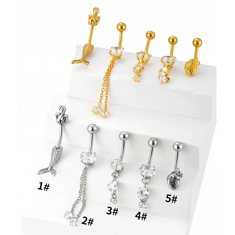 1 Piece Belly Rings Nordic Style Sexy Simple Style Star Mermaid 316L Stainless Steel  Polishing Zircon 18K Gold Plated