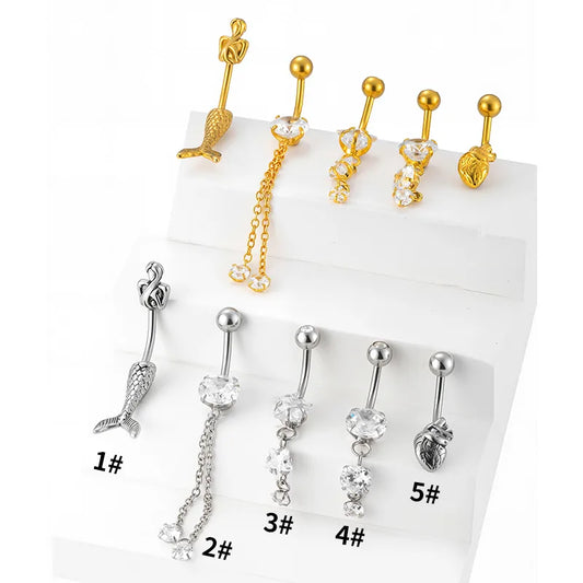 1 Piece Belly Rings Nordic Style Sexy Simple Style Star Mermaid 316L Stainless Steel  Polishing Zircon 18K Gold Plated