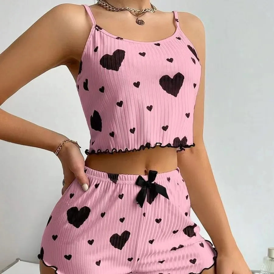 Hot-selling ladies home clothes love printed suspenders shorts casual pit can be worn outside  women's sleep