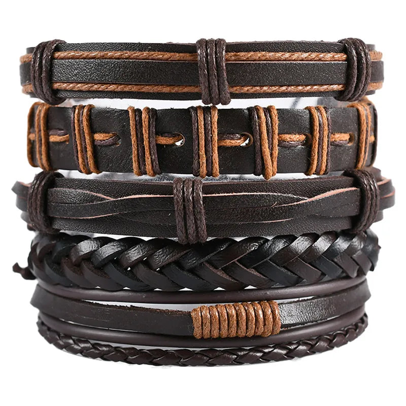 Retro Men's Bracelet 5 Pack Cross Woven Leather Adjustable Set Bracelet Bracelet Wholesale