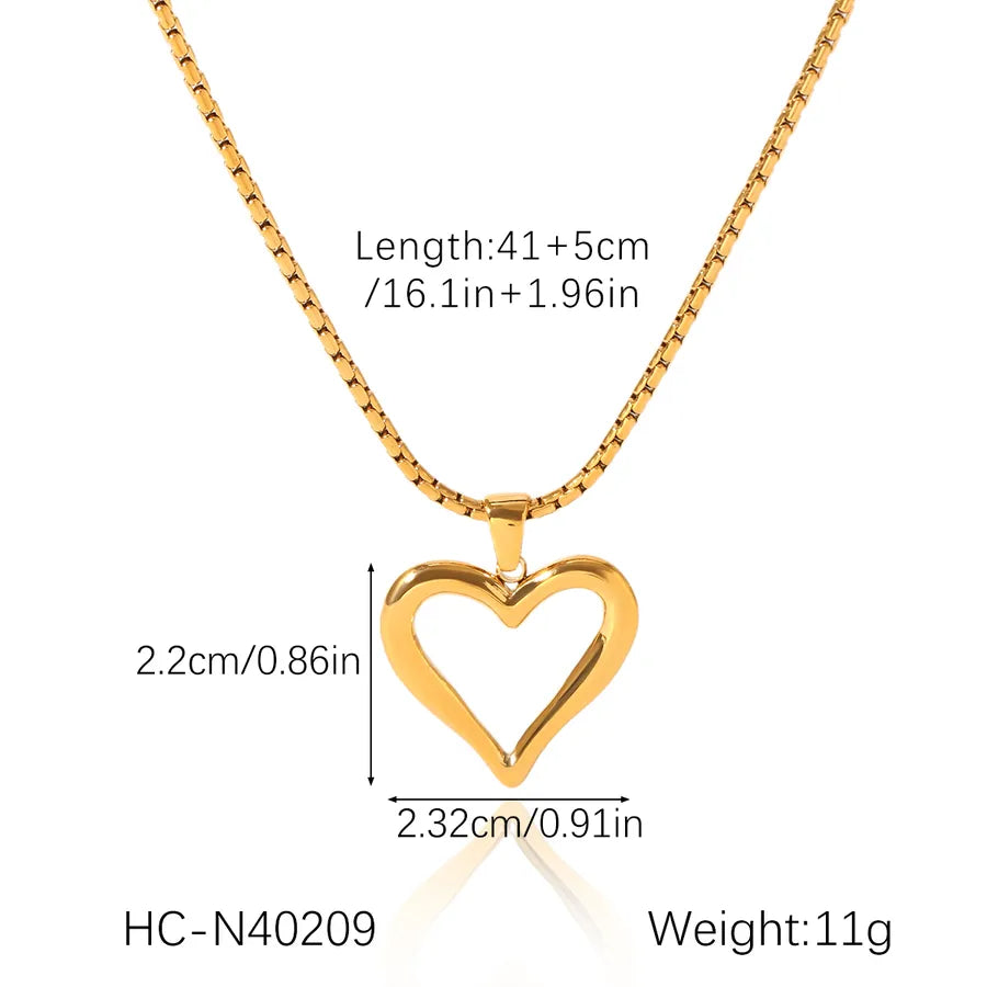Wholesale Jewelry IG Style Casual Elegant Heart Shape 304 Stainless Steel 18K Gold Plated Heart Hollow Out Square Bead Necklace Pendant Necklace