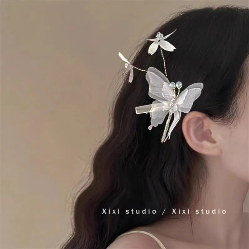 Super Fairy Artificial Flower Butterfly Flower Tassel Grip Female Sweet Style Unique and Exquisite Barrettes Ins All-Match Hair Accessories Fashion