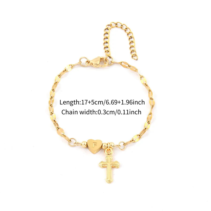 Elegant Simple Style Classic Style Cross Letter 201 Stainless Steel 304 Stainless Steel Lip Chain Bracelets In Bulk