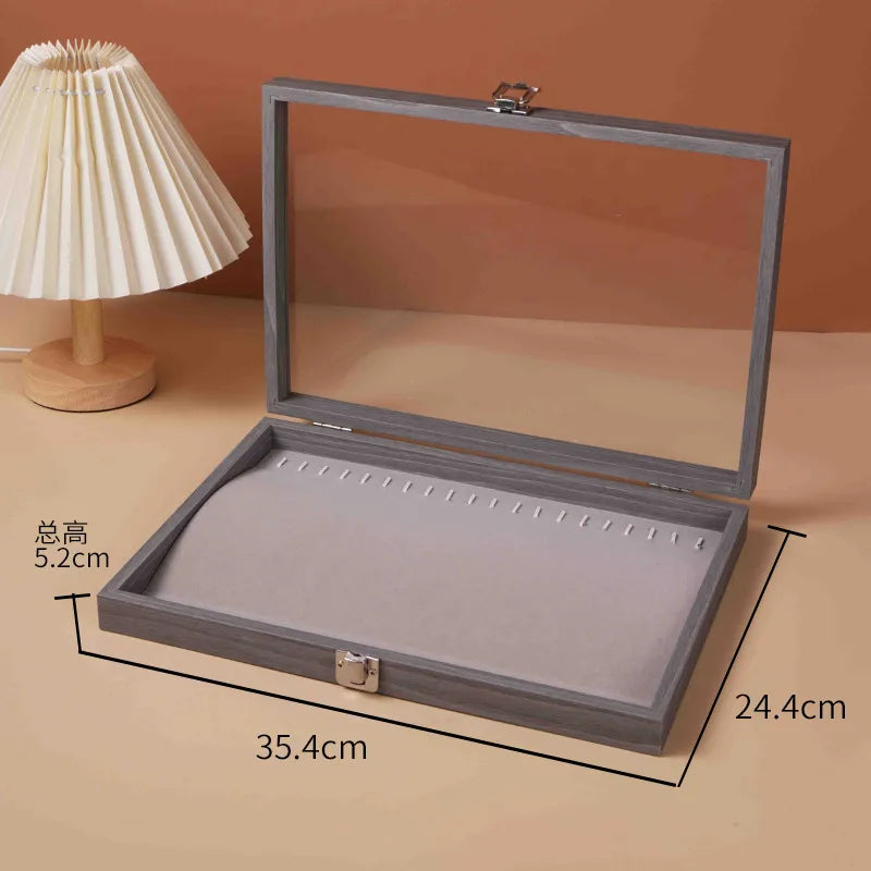 New Ice Grey Pearl Necklace Storage Box With Lid Glass Dustproof Long Bracelet Beads Thick Necklace Jewelry Box Simple Style