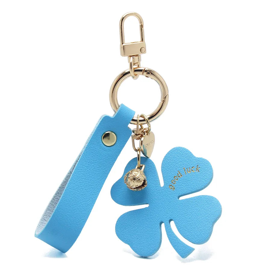 Lucky Four-Leaf Clover Car Leather Key Chain Pendant Internet Celebrity Valentine's Day Gift Four-Leaf Clover Bell Pendant