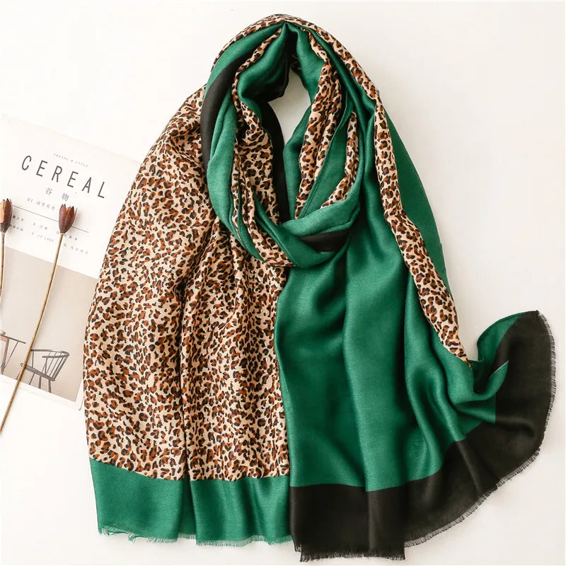 women's lady leopard polyester printing silk scarf