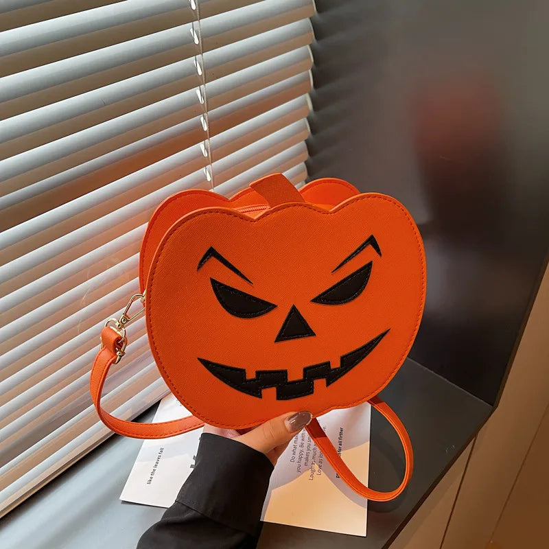 Halloween Small Pumpkin Shaped Crossbody Bag Women's Versatile Round Fashion Bag Polyester Inner Zipper Closure Shoulder Strap