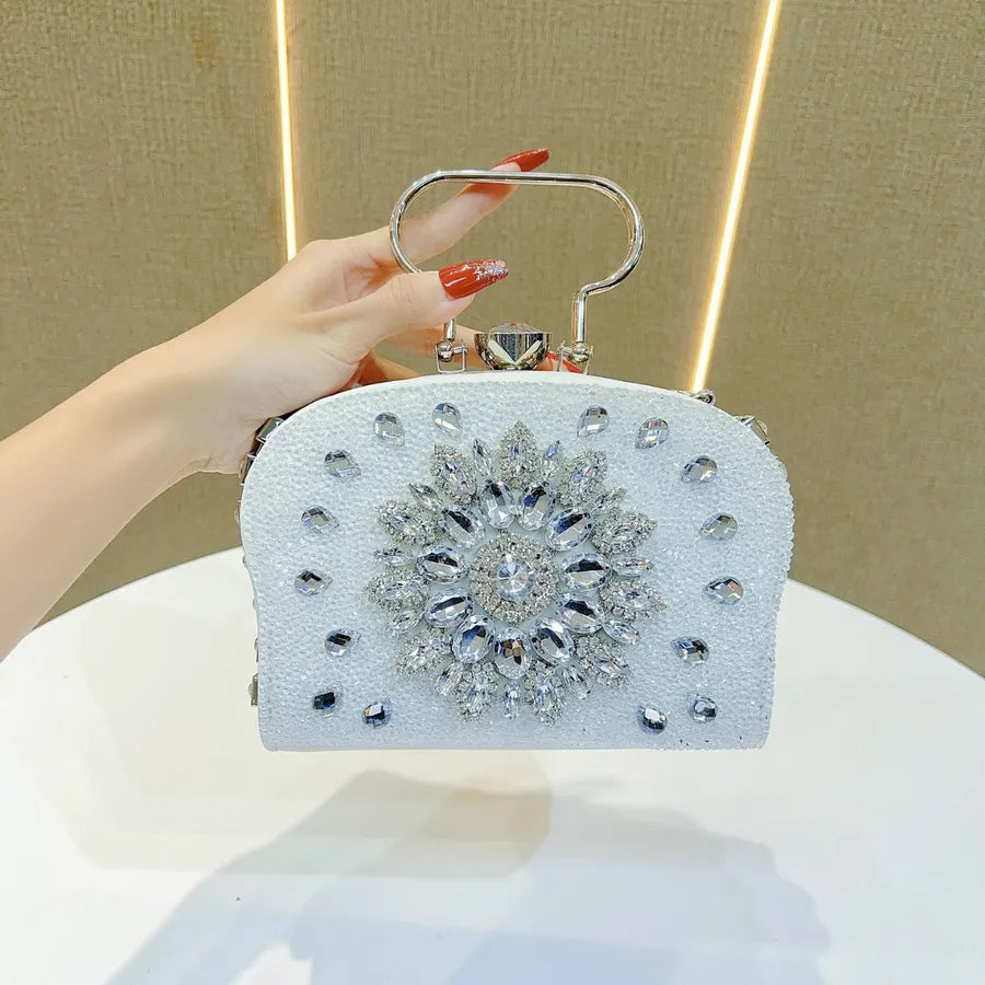 New Fashion Diamond Embedded Handbag Single Shoulder Crossbody Evening Party Banquet Bag Sparkling PU Box Shape Handbag