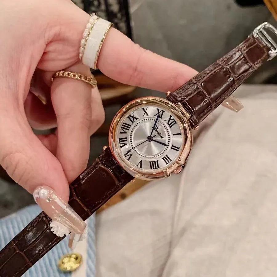 Dimini Couple Watches Genuine Leather Waterproof Men's Watch Simple Elegant Quartz Watch Mineral Strengthened Glass Mirror