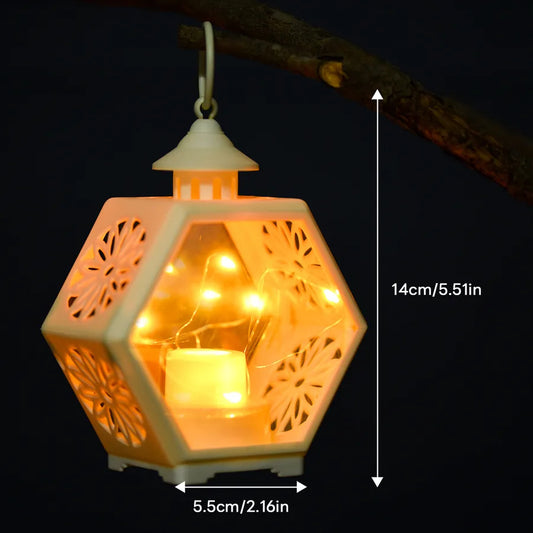 Retro Hexagonal Lantern Electronic Candle Light Decorative Ornaments Handheld Atmosphere Night Lamp Small Candle Light