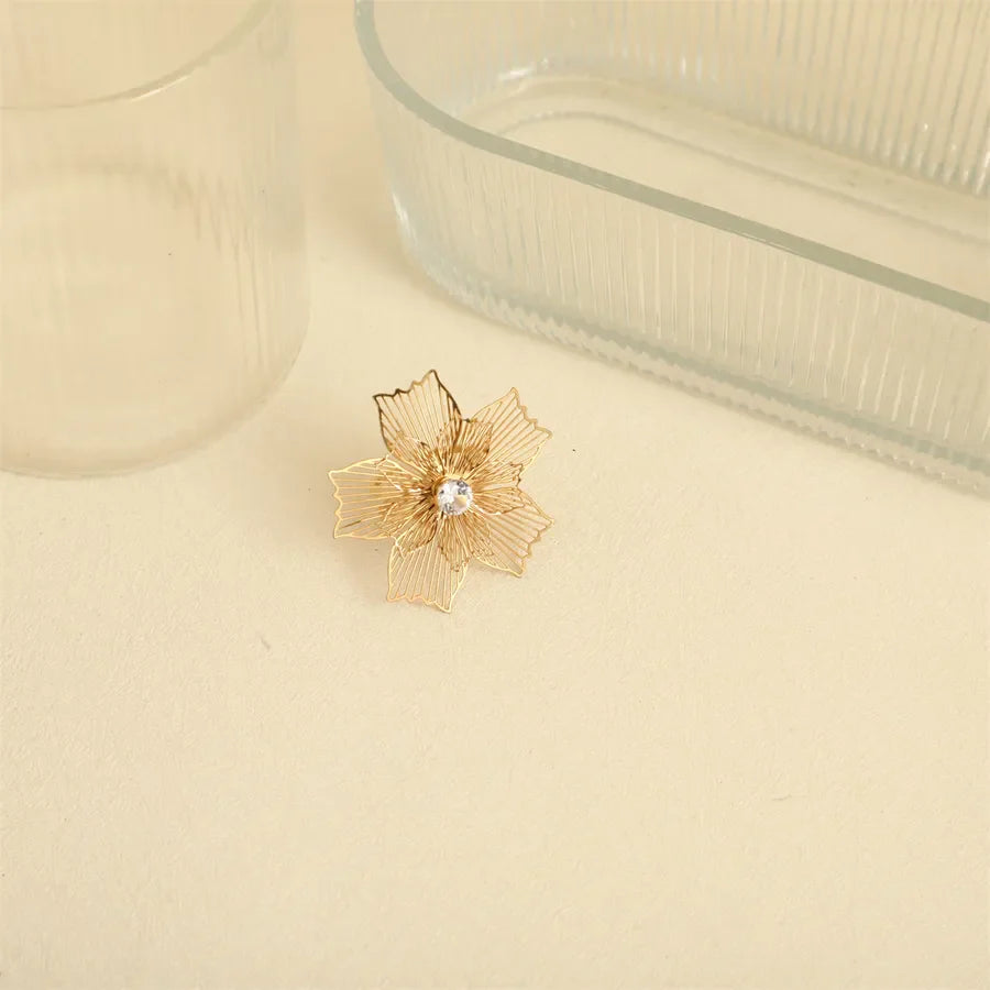 Wholesale Jewelry Elegant Basic French Style Flower 304 Stainless Steel Open Rings