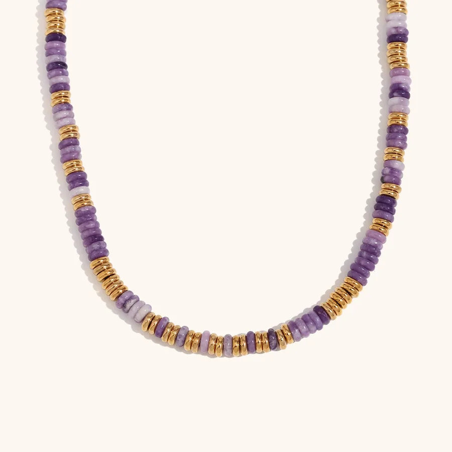 Retro Ethnic Style Geometric Stainless Steel natural stone 18K Gold Plated Necklace In Bulk