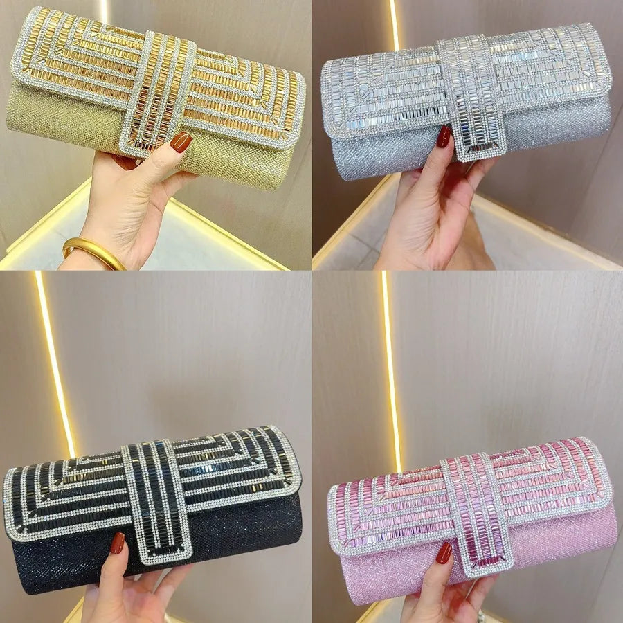 New  rhinestone bag flash women's clutch chain shoulder crossbody dinner dress bag bridal banquet bag