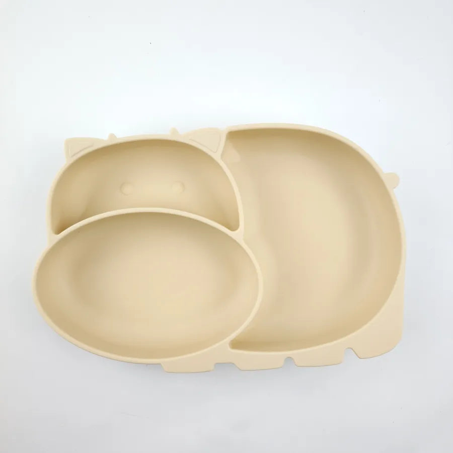 special baby cartoon plate suction cup silicone cattle grid plate special plate for eating baby food supplement plate