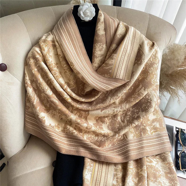 Women's Casual Elegant Color Block Imitation cashmere Tassel Scarf