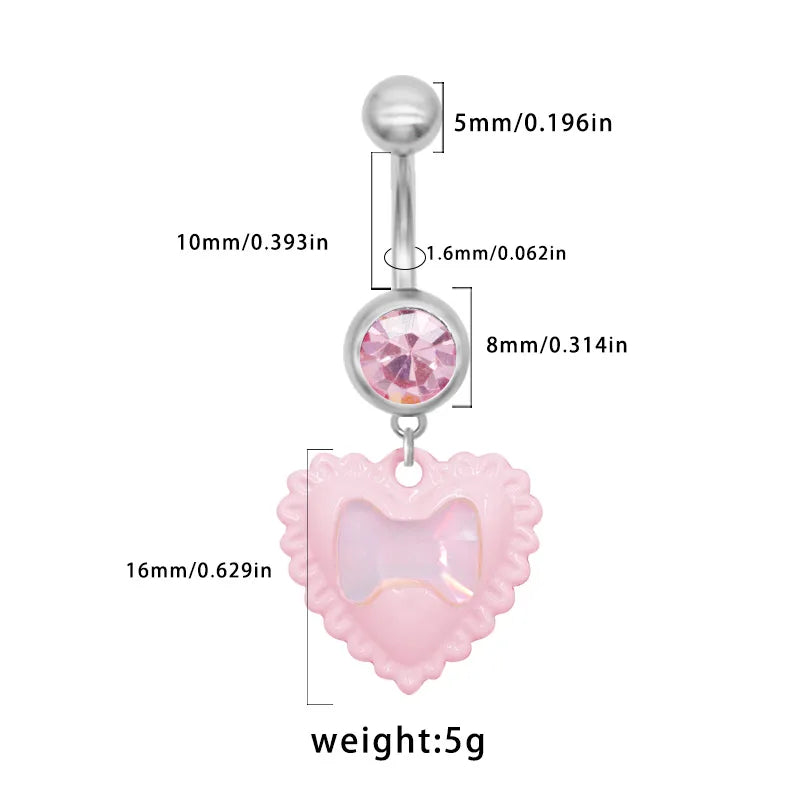 1 Piece Belly Rings Cute IG Style Cross Heart Shape 316 Stainless Steel  Alloy Spray Paint Acrylic Resin White Gold Plated
