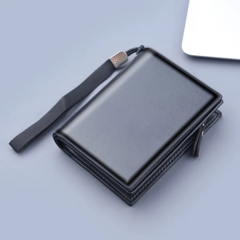 men's solid color pu leather zipper wallets