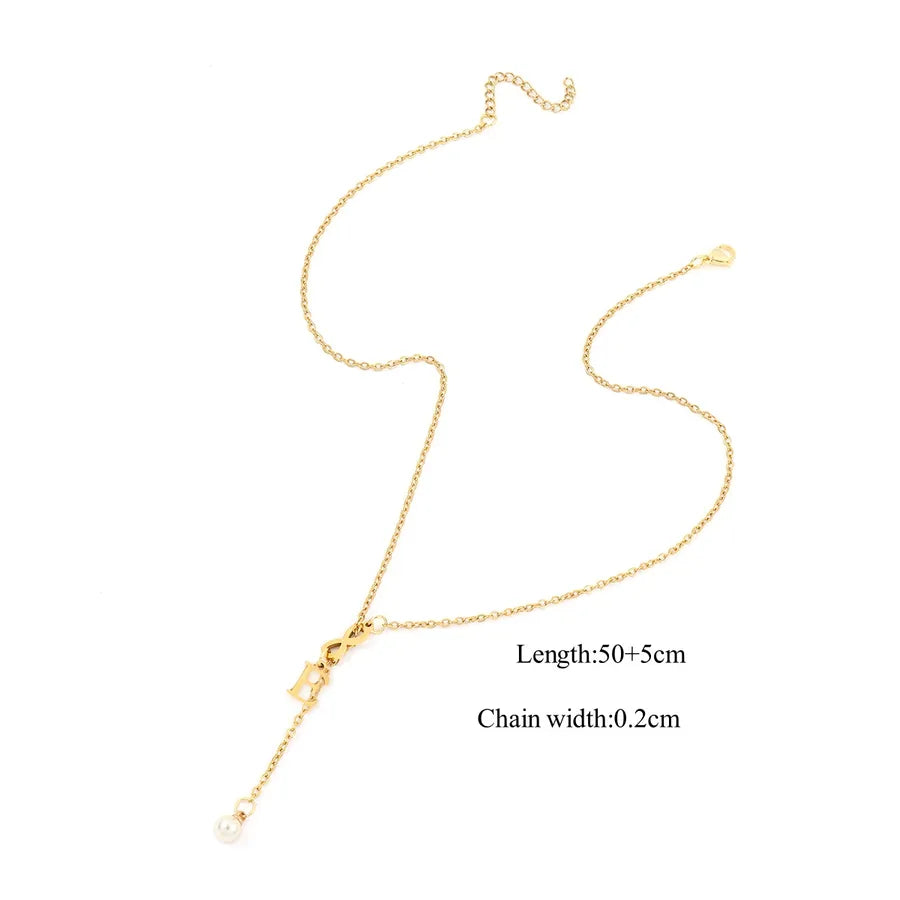 Wholesale Jewelry Elegant Simple Style Letter Infinity 201 Stainless Steel 304 Stainless Steel Artificial Pearl cable chain Pendant Necklace