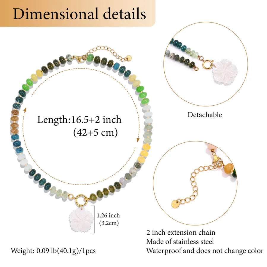 Elegant Geometric Heart Shape 304 Stainless Steel natural stone Beaded Chain Necklace In Bulk